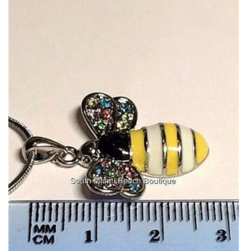 Silver Tone Crystal Bumble Bee Necklace Multicolor Crystals 18" Insect Jewelry - Picture 8 of 8